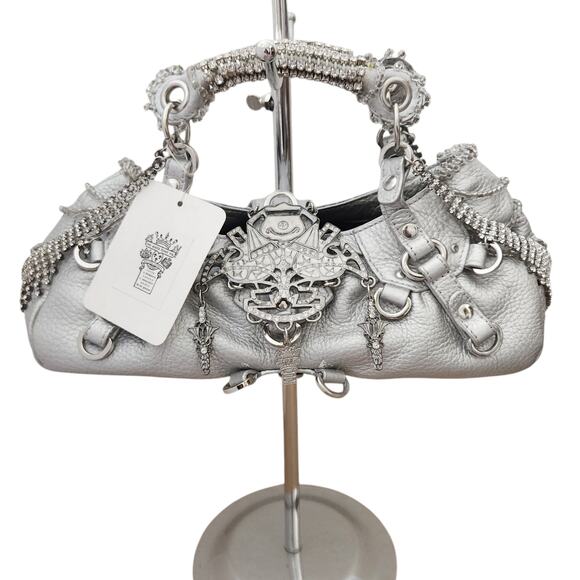 On Aura Tout Vu Handbags - ON AURA TOUT VU Paris silver leather crystal beads mini statement bag Gagaku NEW